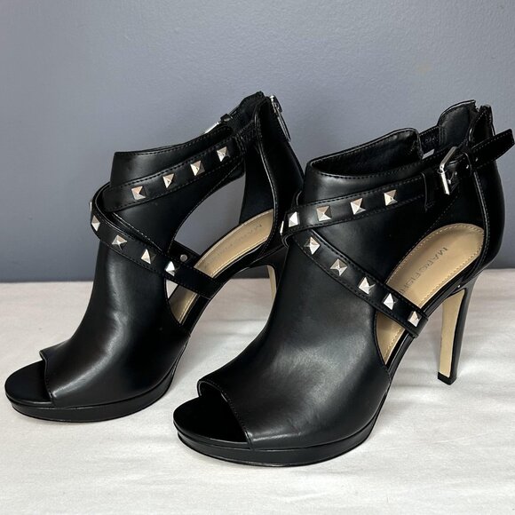 Marc Fisher Shoes Black Mahiya2 Studded Peep Toe Heels Booties - Picture 1 of 16